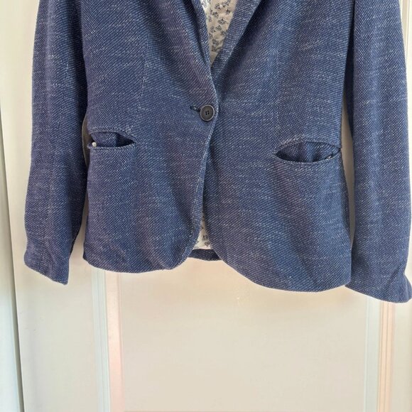 Zara Women’s Cotton Blazer Sz M Elbow Patch Academic Blue Career Office - Picture 4 of 9